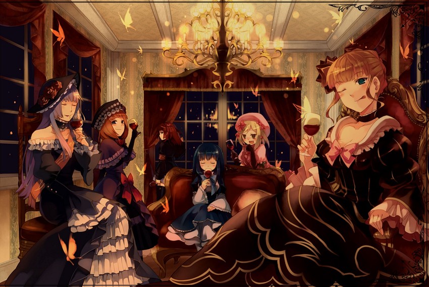 beatrice, ushiromiya ange, frederica bernkastel, lambdadelta, eva beatrice, and 1 more (umineko no naku koro ni) drawn by hanokage and suzushiro_kurumi