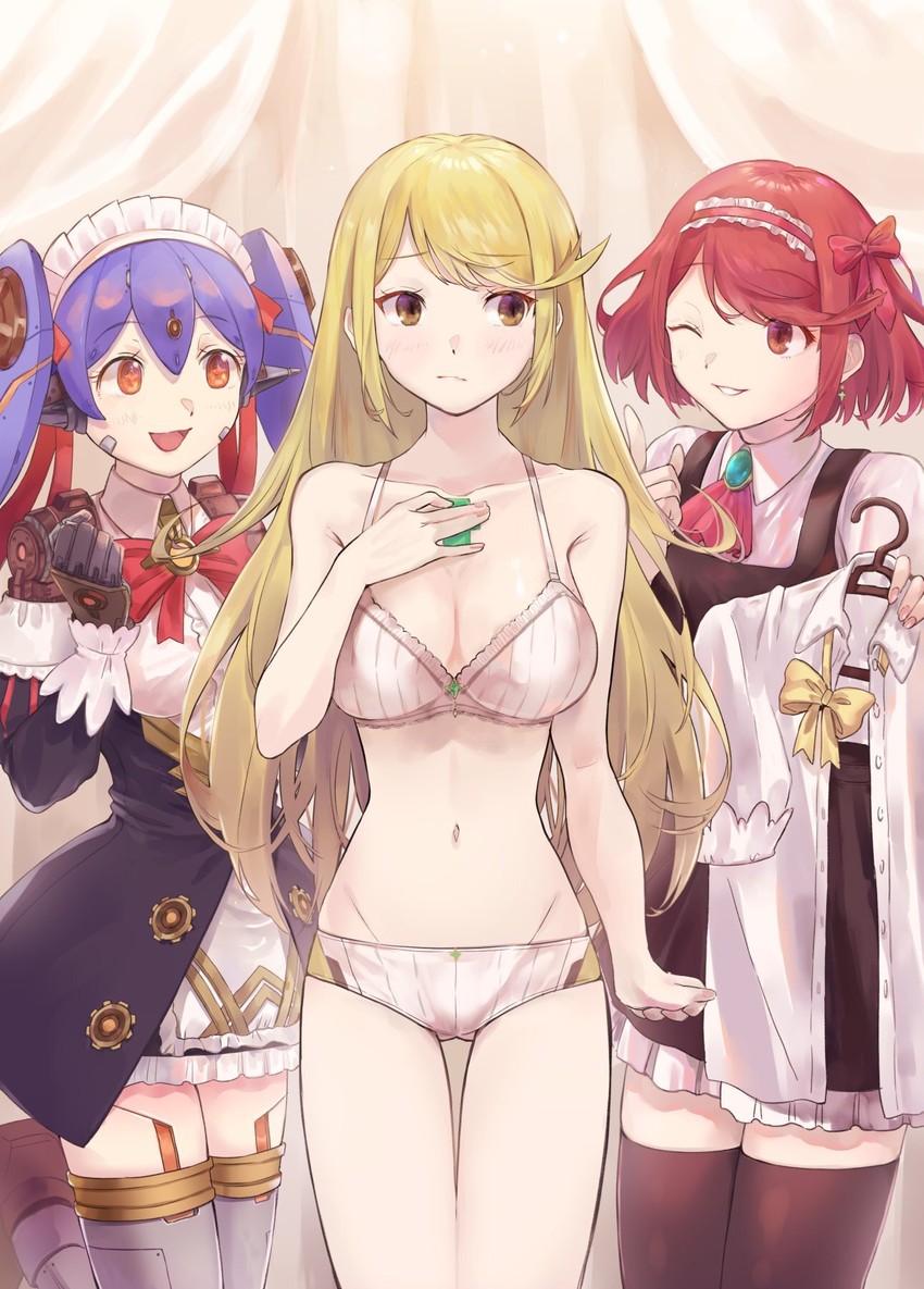 pyra, mythra, poppi, and poppi qt (xenoblade chronicles and 1 more) drawn by fujie-yz