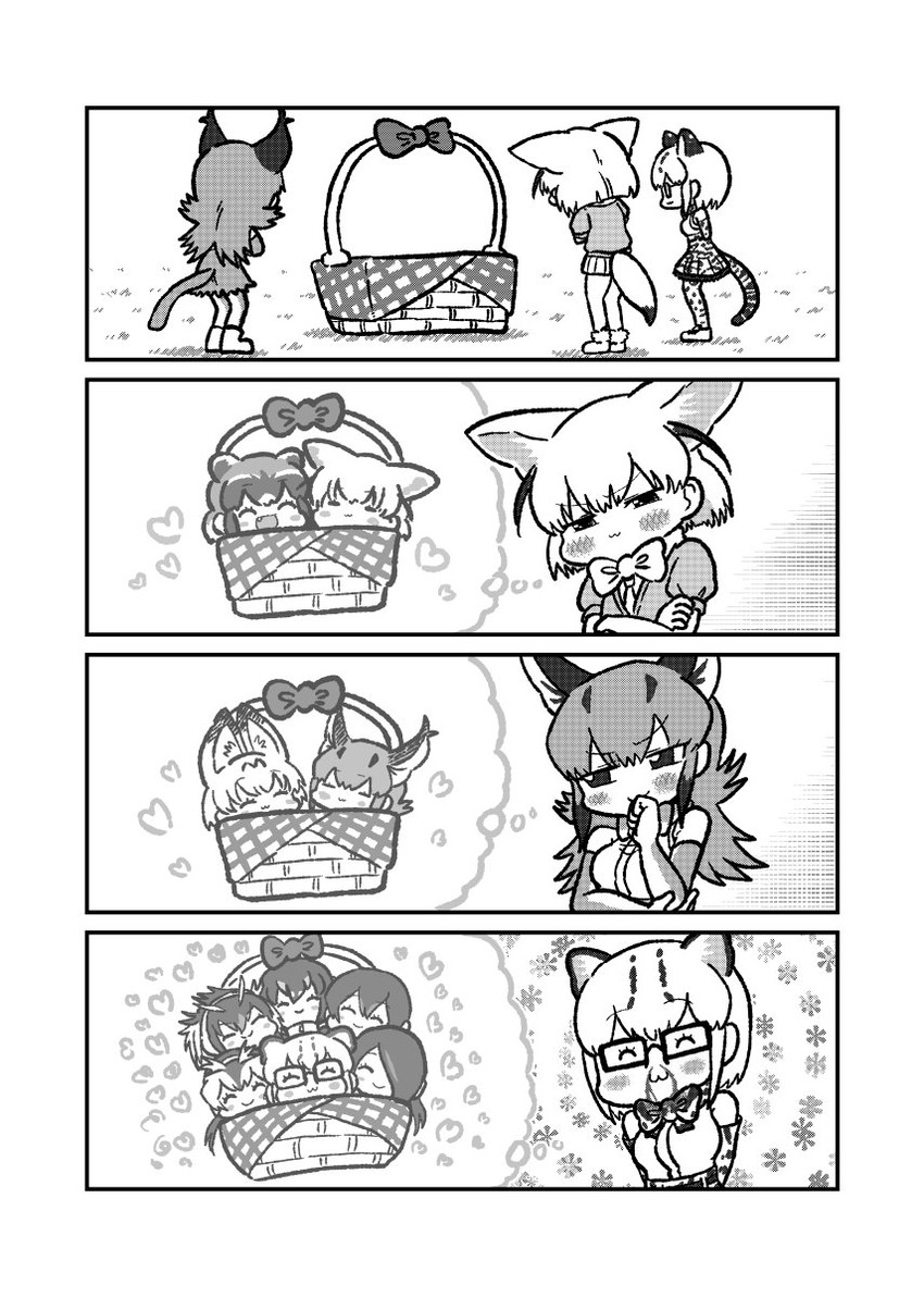 serval, common raccoon, fennec, emperor penguin, humboldt penguin, and 5 more (kemono friends and 1 more) drawn by kotobuki_(tiny_life)