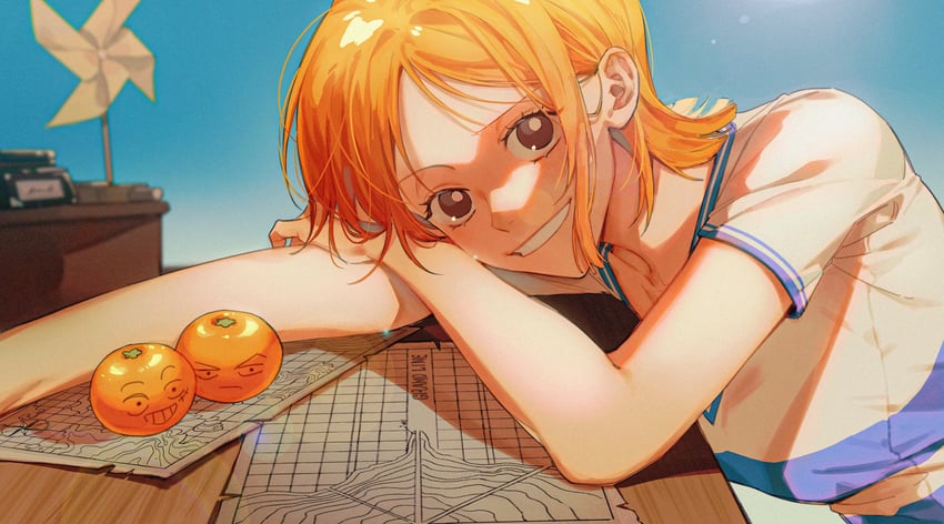 nami, monkey d. luffy, and roronoa zoro (one piece) drawn by oophytoncideoo