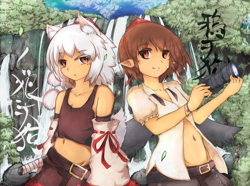 shameimaru aya and inubashiri momiji (touhou) drawn by kyuu_(plastic_night_q)