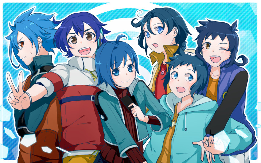 iori sei, sendou aichi, ryuuenji tasuku, oozora hiro, tomonaga yuuta, and 1 more (gundam and 9 more) drawn by monicanc