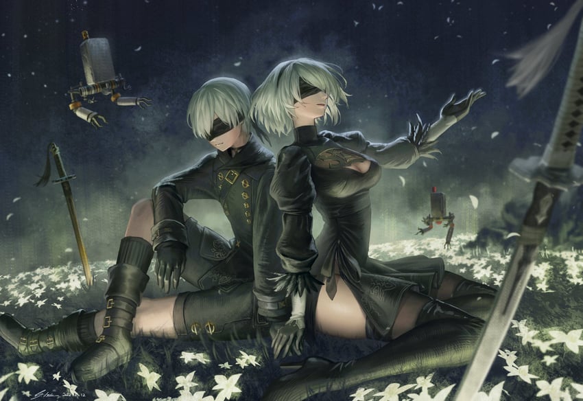 2b, 9s, and pod (nier and 1 more) drawn by soyogi_iori_(ioriwu8)