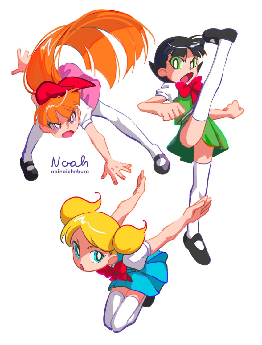 buttercup, blossom, and bubbles (powerpuff girls and 1 more) drawn by noah_(rokoroko)