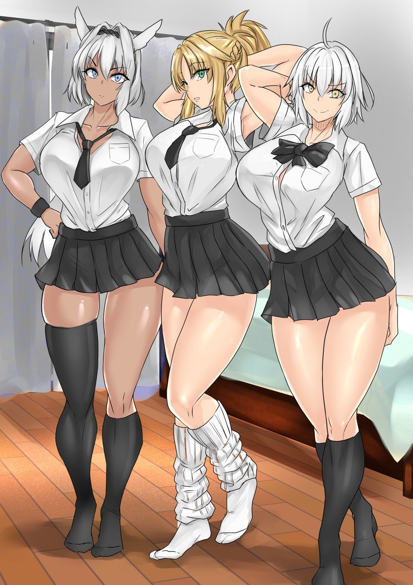 jeanne d'arc alter, mordred, and caenis (fate and 1 more) drawn by koucha_indian