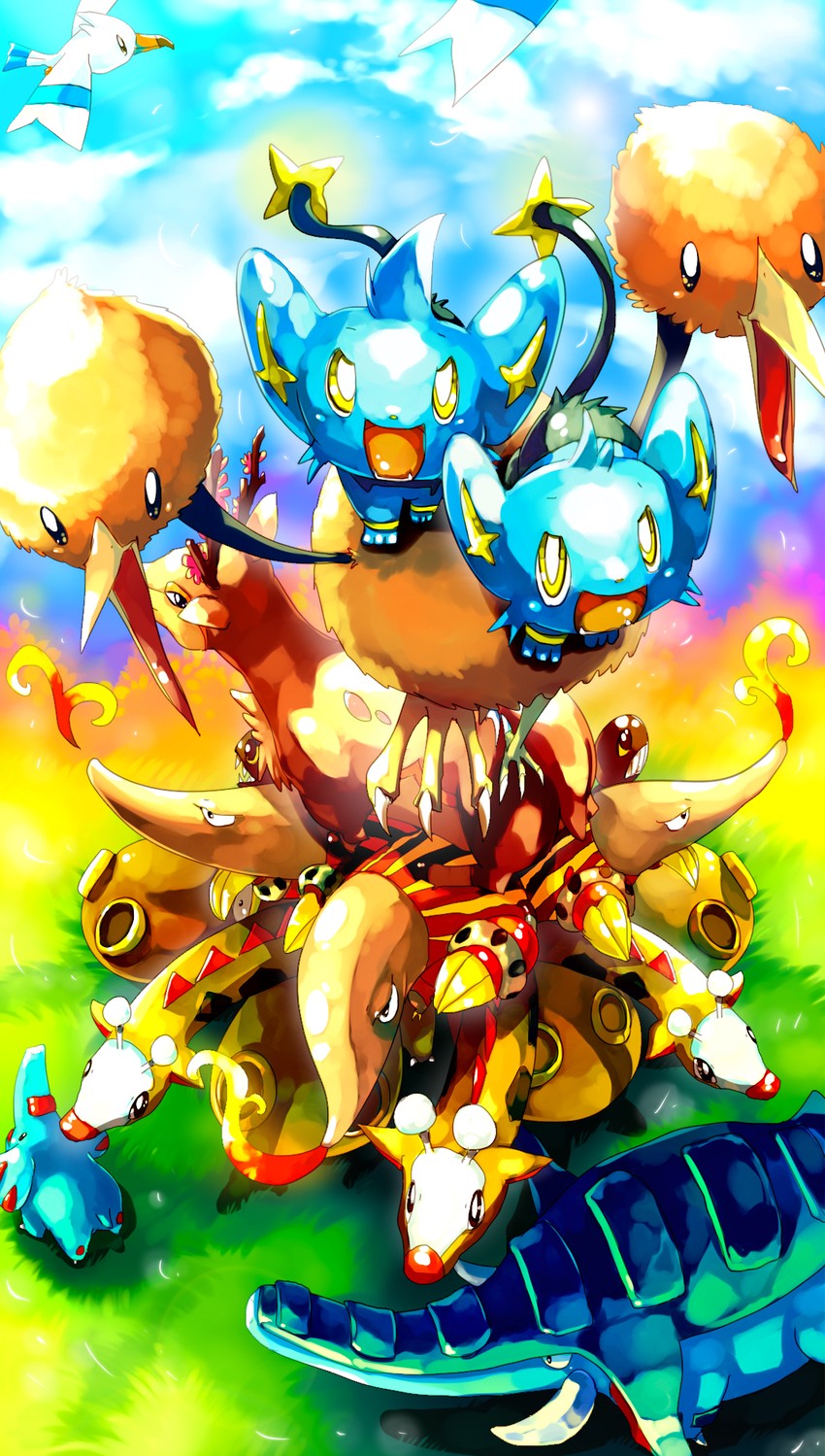 wingull, shinx, doduo, phanpy, sawsbuck, and 4 more (pokemon and 1 more) drawn by sa-dui