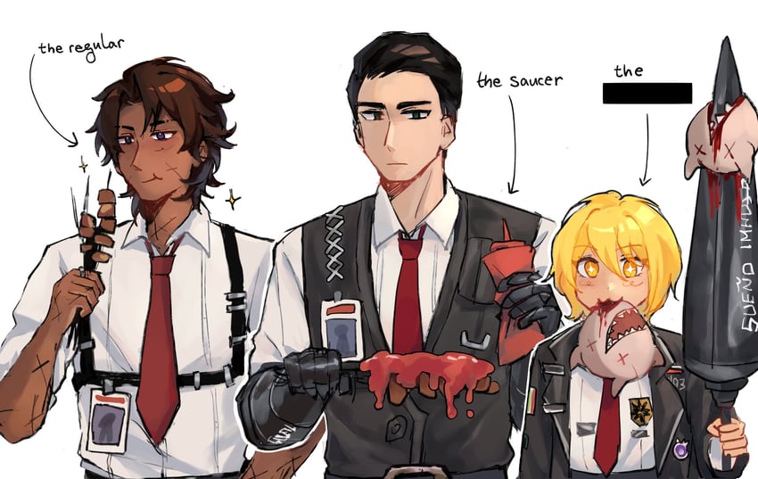 don quixote, heathcliff, meursault, and bongy (project moon and 1 more) drawn by lattescribbles