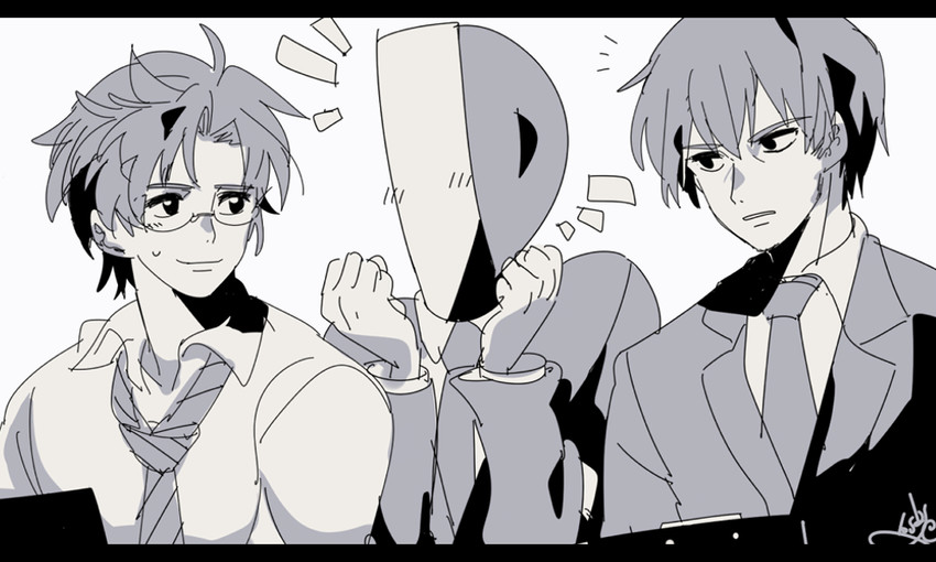producer and p-head producer (idolmaster and 2 more) drawn by sameyama_jiro