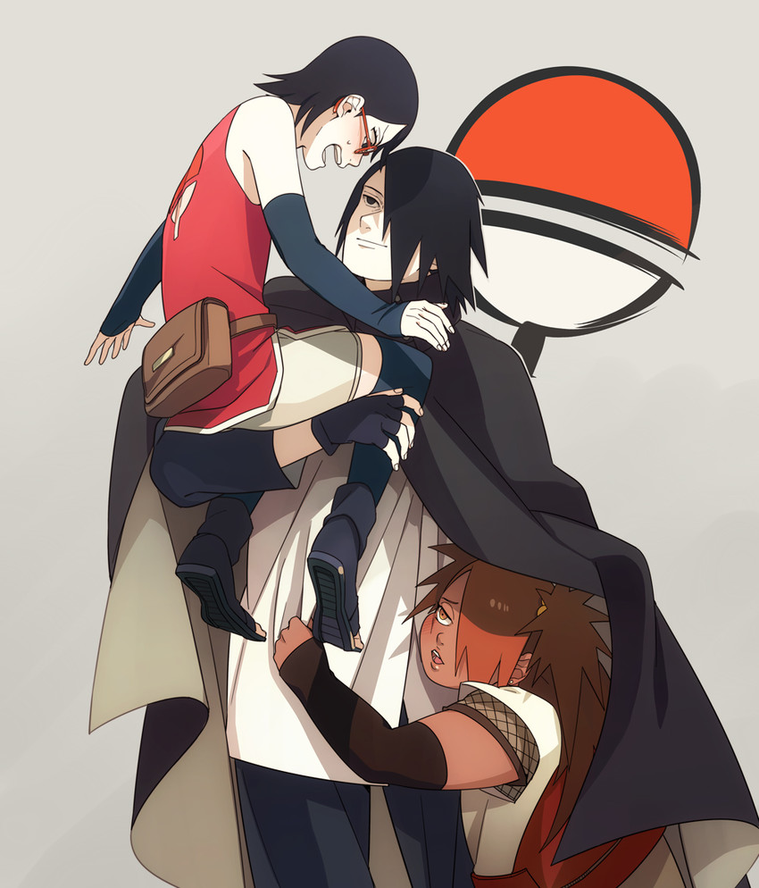 uchiha sasuke, uchiha sarada, and akimichi chouchou (naruto) drawn by oba-min