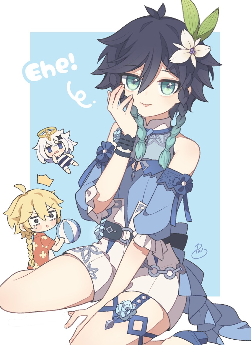 aether, venti, paimon, and jean (genshin impact) drawn by pa303i