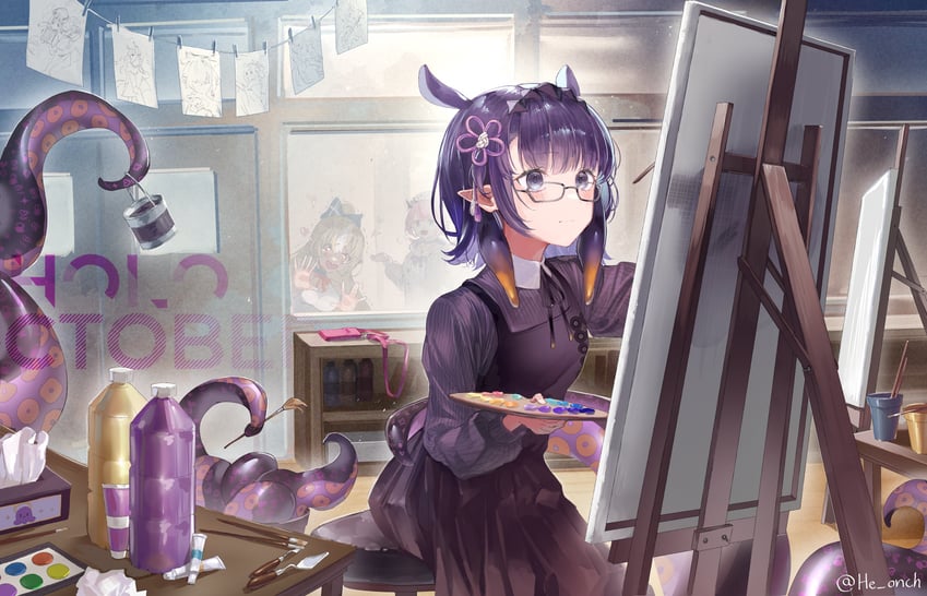 ninomae ina'nis, shiranui flare, takodachi, and irys (hololive and 1 more) drawn by makigaihe