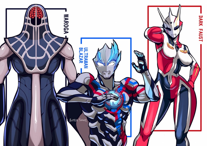ultraman blazar, dark faust, and waroga (ultra series and 3 more) drawn by butter_sugoi
