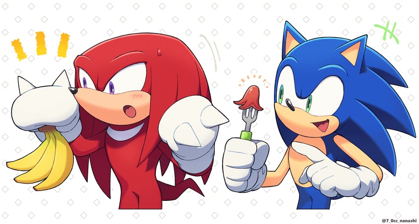 sonic the hedgehog and knuckles the echidna (sonic) drawn by show_chiku-by