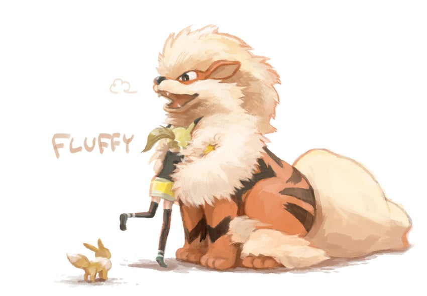 eevee, arcanine, and female protagonist (pokemon and 1 more) drawn by uninori
