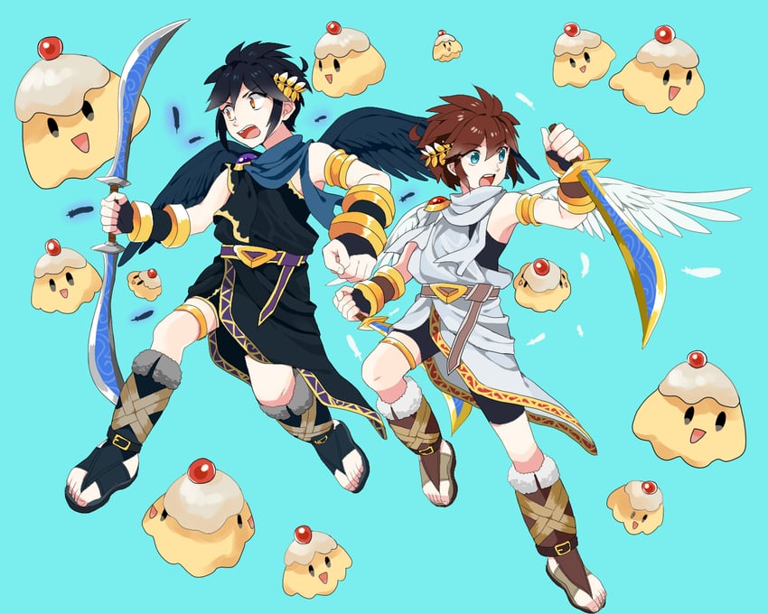pit, dark pit, and souflee (kid icarus and 1 more) drawn by kinagi_(3307377)