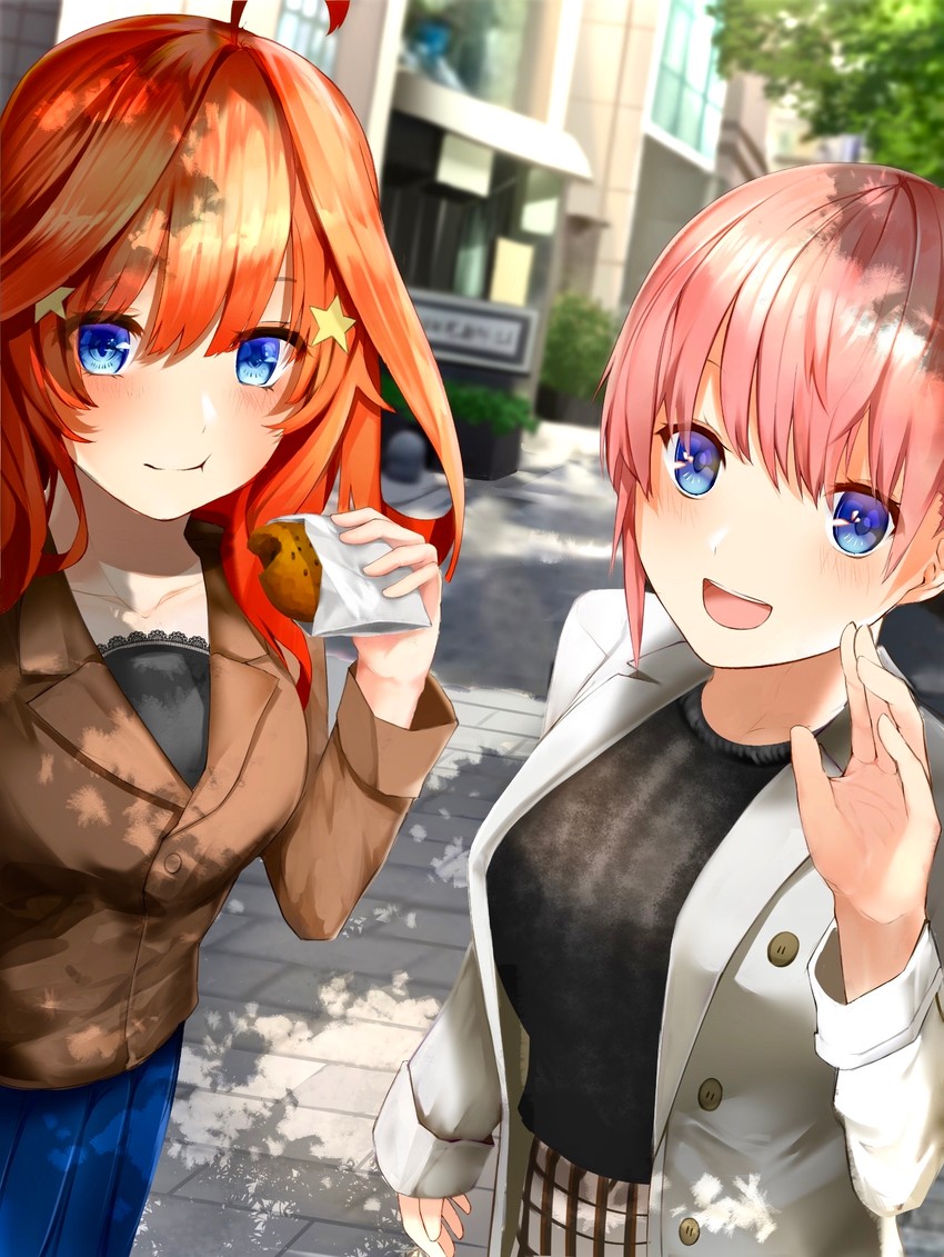 nakano ichika and nakano itsuki (go-toubun no hanayome) drawn by shiranui_(nisioisin_sinob)