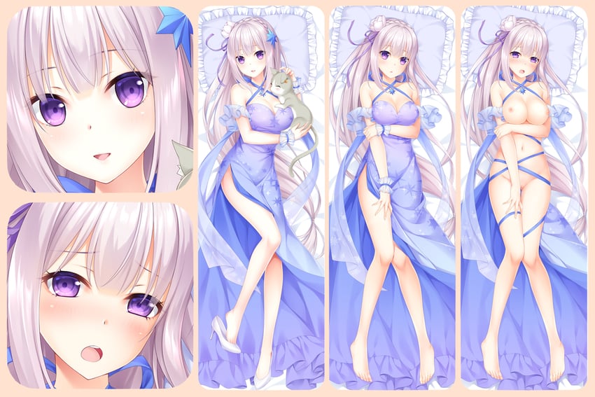 emilia and puck (re:zero kara hajimeru isekai seikatsu) drawn by summer-d_(dodojune)