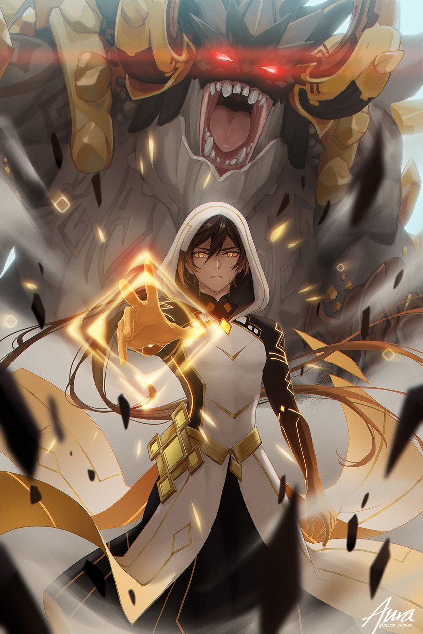 zhongli and rex lapis (genshin impact) drawn by aura_draws