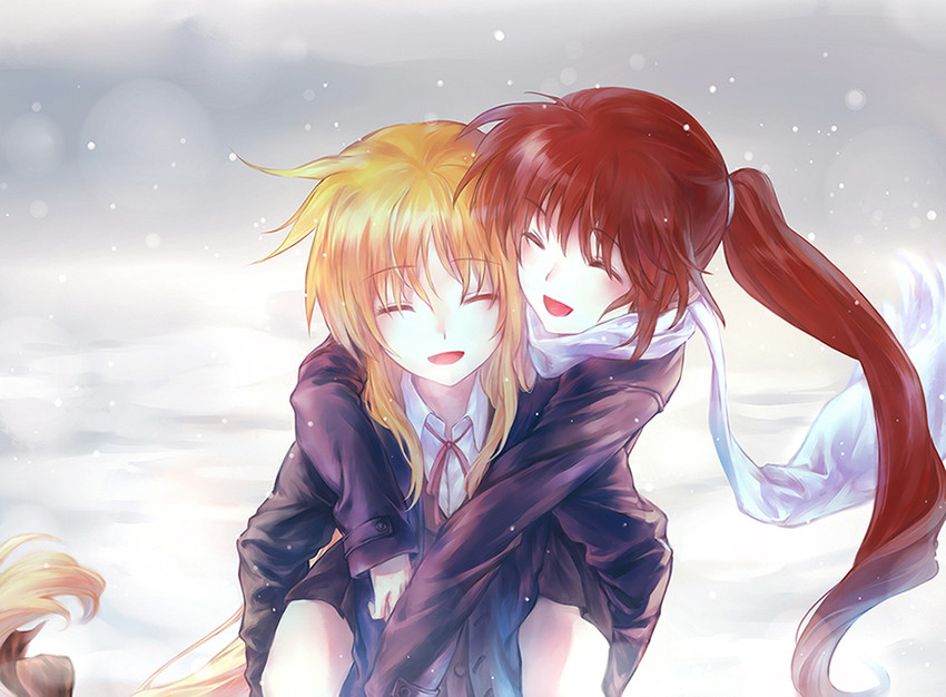 fate testarossa and takamachi nanoha (lyrical nanoha and 1 more) drawn by azmodan
