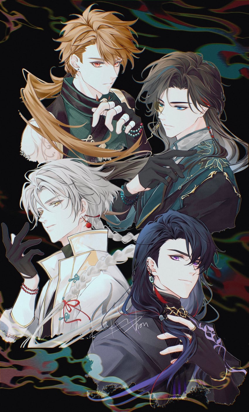 luke pearce, marius von hagen, artem wing, and vyn richter (tears of themis) drawn by kikizhouu