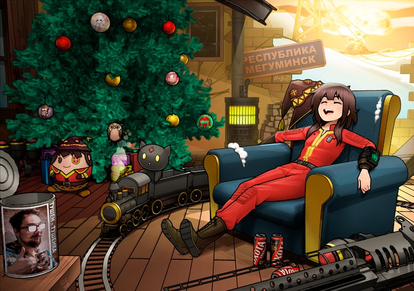 megumin, jakuzure nonon, and chomusuke (kono subarashii sekai ni shukufuku wo! and 2 more) drawn by fenixman12