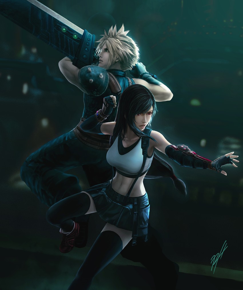 tifa lockhart and cloud strife (final fantasy and 2 more) drawn by ranh