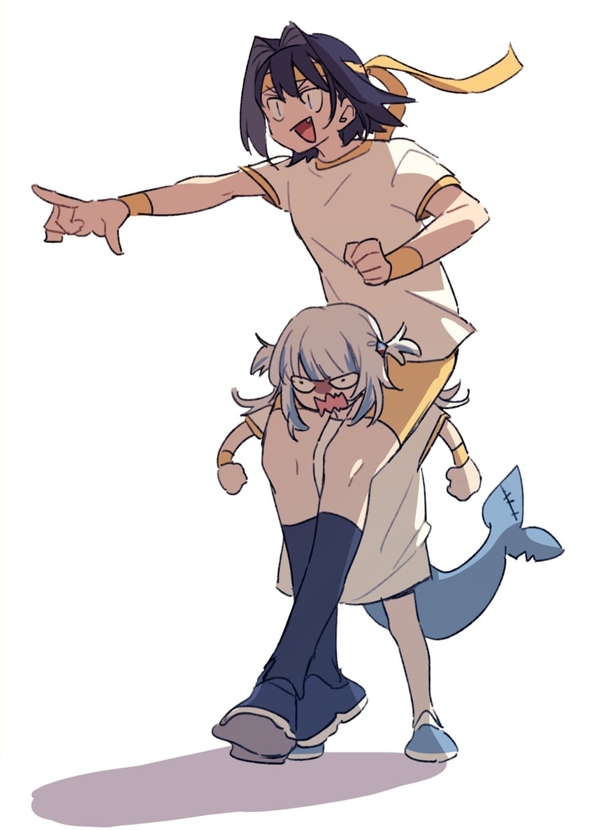 gawr gura and ouro kronii (hololive and 1 more) drawn by anco_(platanity)