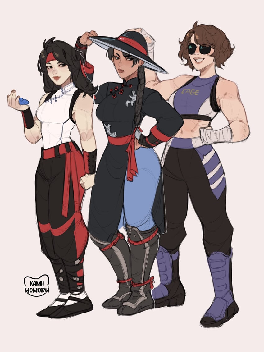 johnny cage, liu kang, and kung lao (mortal kombat and 1 more) drawn by kamii_momoru