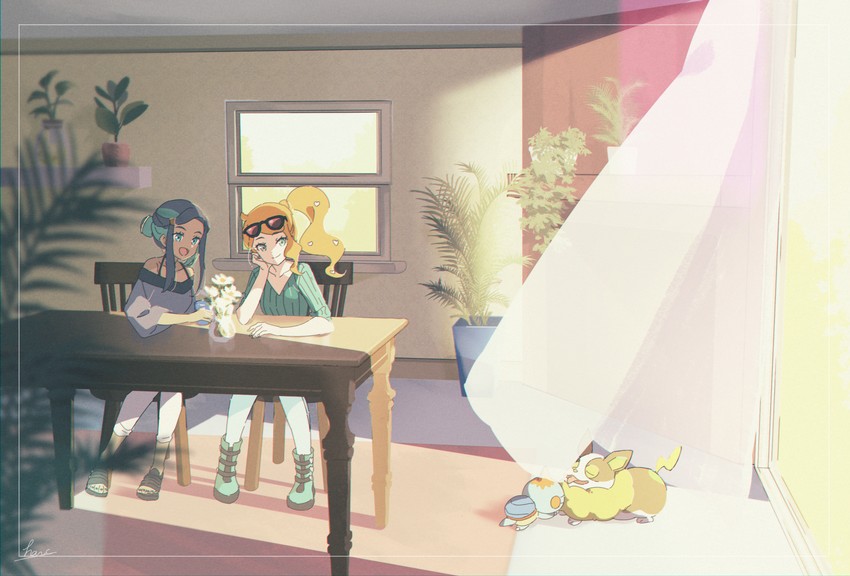 nessa, sonia, yamper, and chewtle (pokemon and 2 more) drawn by hari611