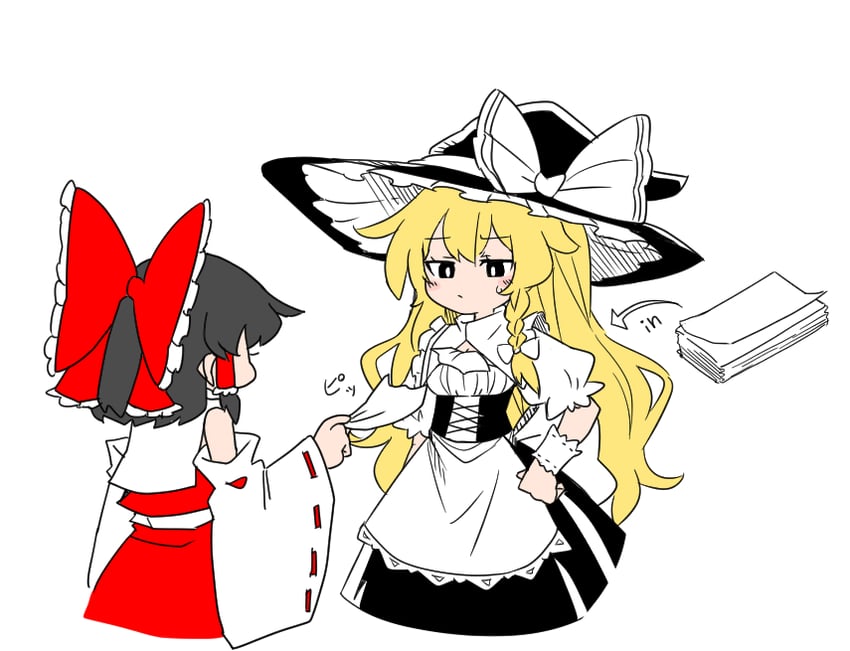 hakurei reimu and kirisame marisa (touhou and 1 more) drawn by kumanou22