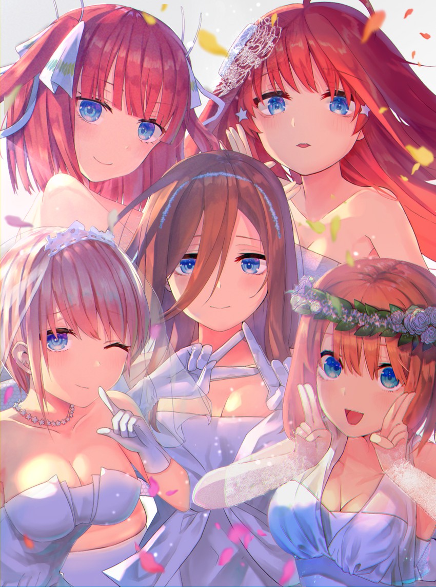 nakano nino, nakano miku, nakano yotsuba, nakano ichika, and nakano itsuki (go-toubun no hanayome) drawn by slime07
