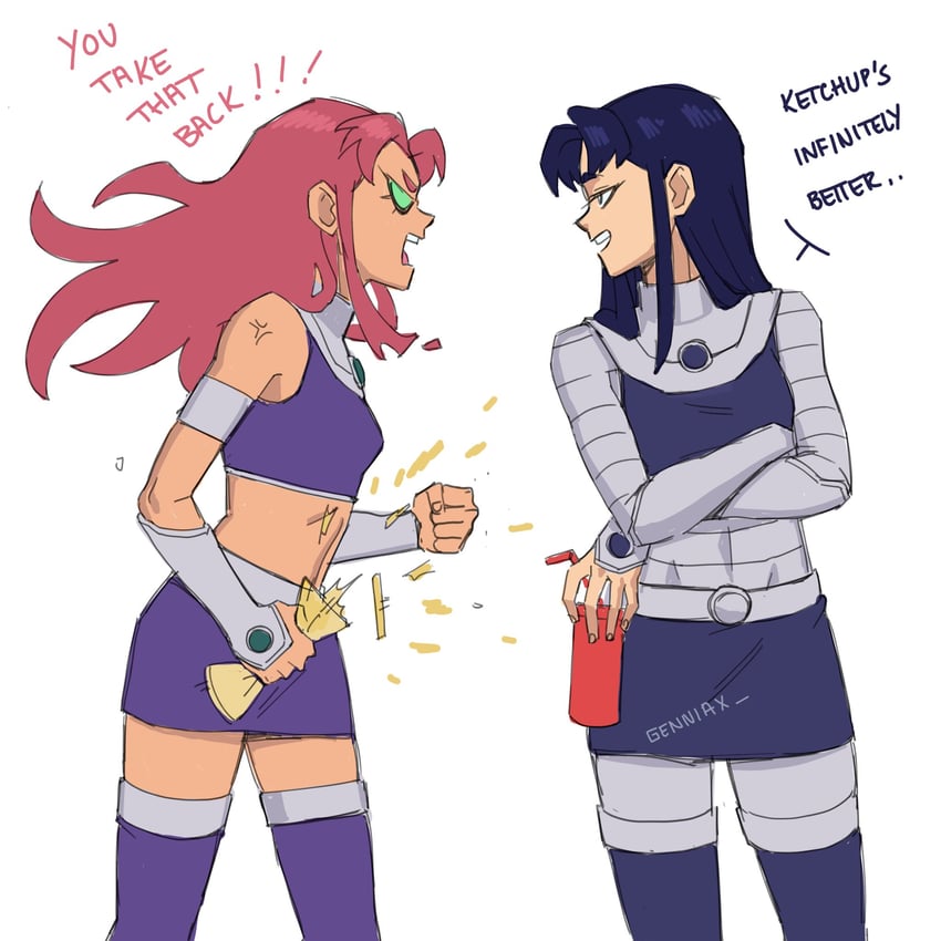 starfire and blackfire (dc comics and 1 more) drawn by genniax