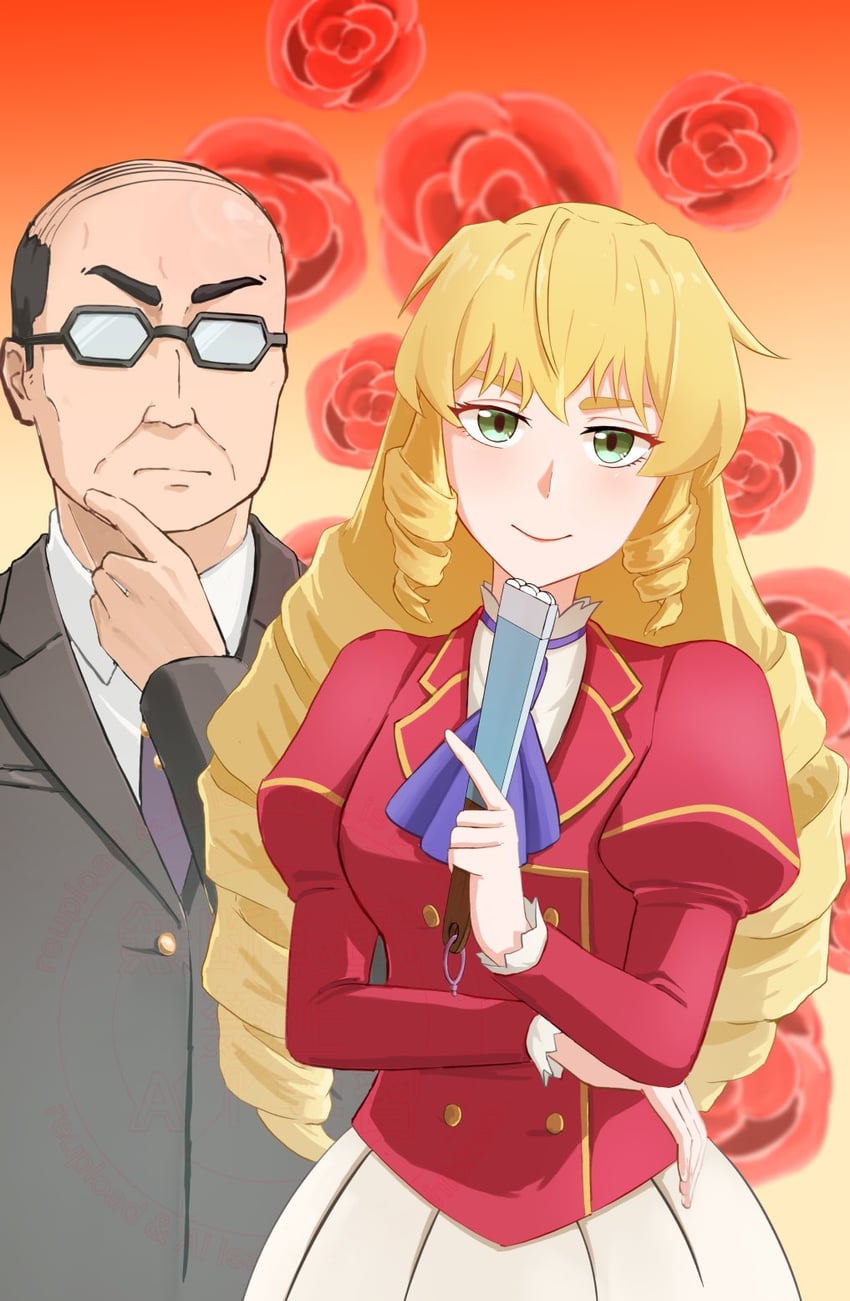 grace auvergne and tondabayashi kenzaburou (akuyaku reijou tensei ojisan) drawn by mon_neko22