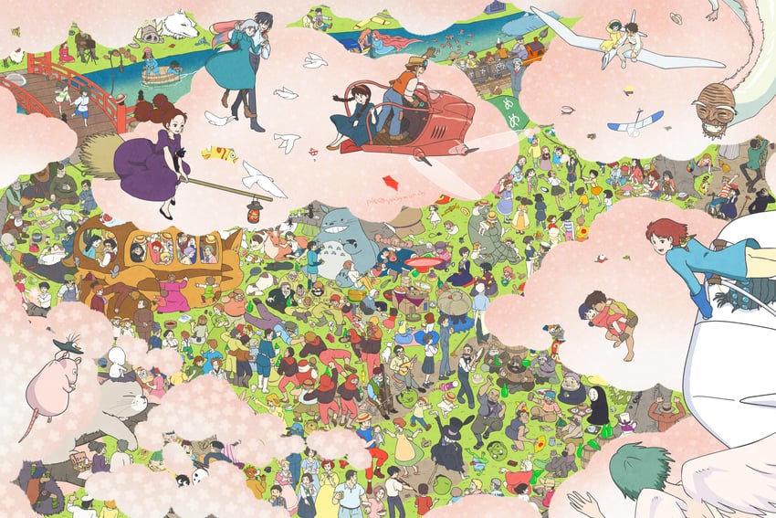 san, jiji, ogino chihiro, nausicaa, haku, and 6 more (lupin iii and 7 more) drawn by pie_(yunbymunch)