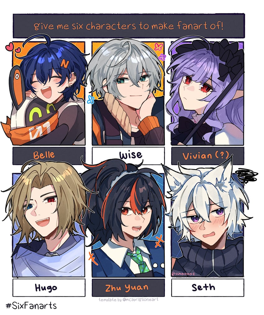 belle, wise, zhu yuan, vivian banshee, eous, and 2 more (zenless zone zero) drawn by sshooooe