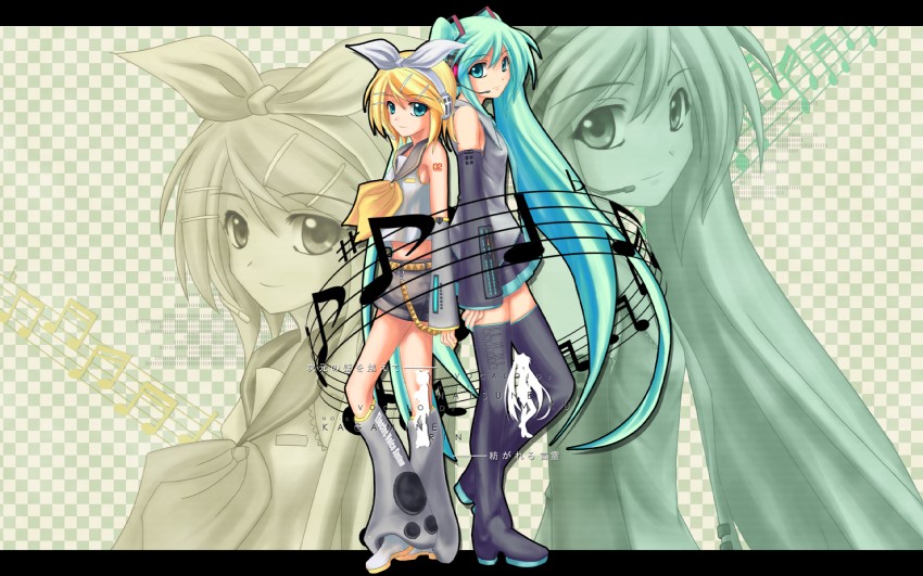 hatsune miku and kagamine rin (vocaloid) drawn by konoha_kuzunoki