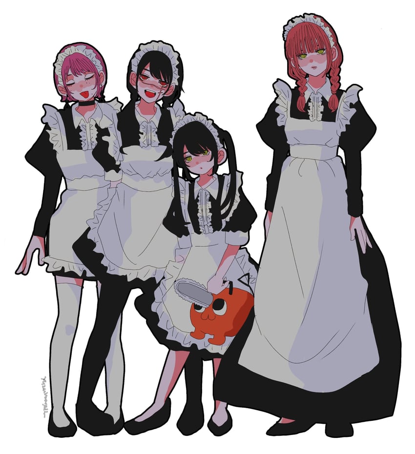 makima, yoru, pochita, fami, and nayuta (chainsaw man) drawn by yuzuha_takamura