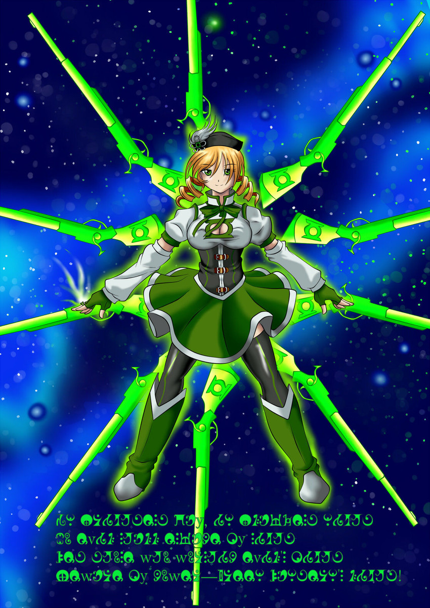 tomoe mami and green lantern (mahou shoujo madoka magica and 1 more) drawn by darthplegias