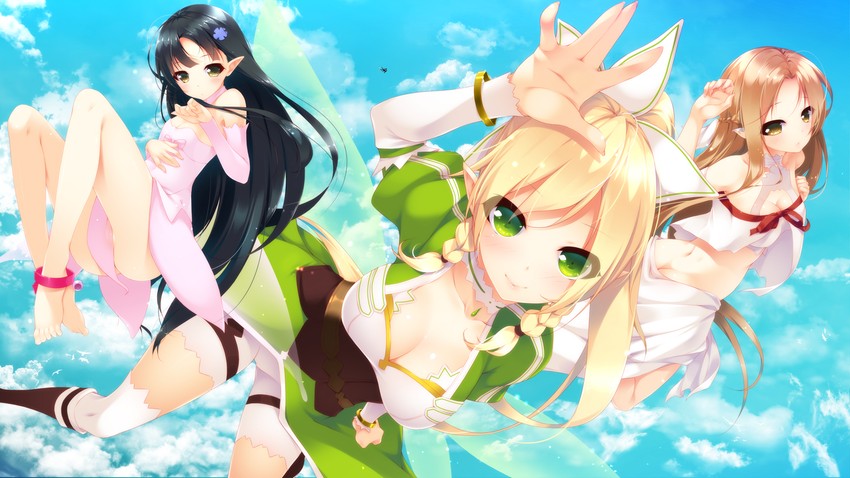 asuna, leafa, yui, and titania (sword art online) drawn by shokuyou_mogura