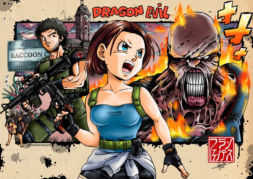 jill valentine, nemesis, and carlos oliveira (resident evil and 2 more) drawn by fran_fuentes