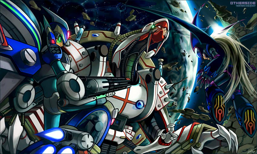 zero, x, and absolute zero (mega man and 2 more) drawn by teatea
