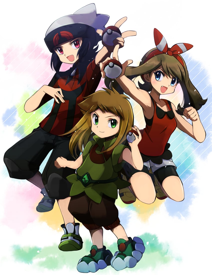 may, brendan, and emerald (pokemon and 1 more) drawn by ayateaori