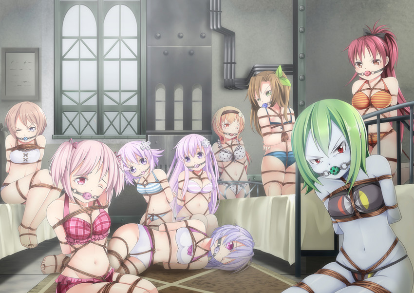 kaname madoka, sakura kyoko, neptune, nepgear, blanc, and 4 more (mahou shoujo madoka magica and 1 more) drawn by yasume_yukito