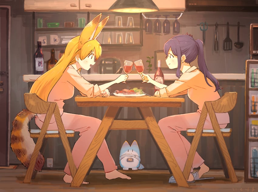 serval, kaban, and lucky beast (kemono friends) drawn by wamawmwm