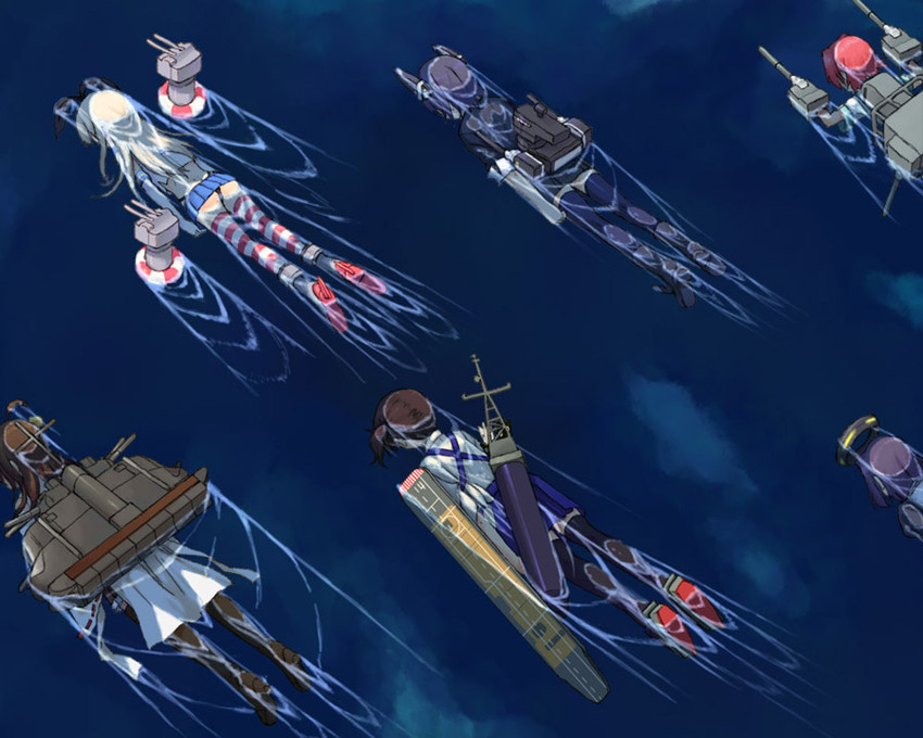 kaga, shimakaze, kongou, tenryuu, rensouhou-chan, and 2 more (kantai collection) drawn by temurei_(vovovov)