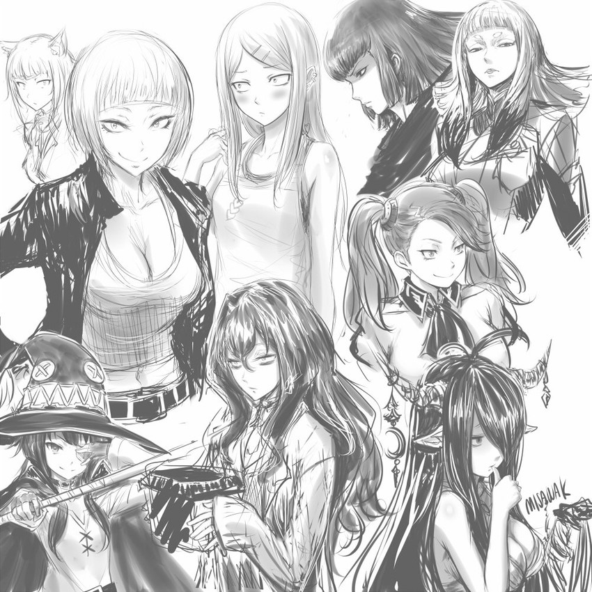megumin, danua, haman karn, sazaki kaoruko, endou saya, and 4 more (gundam and 9 more) drawn by misawa_kei