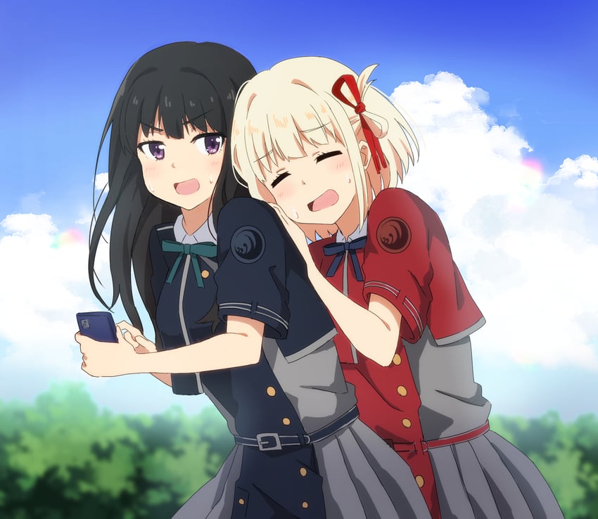 nishikigi chisato and inoue takina (lycoris recoil) drawn by ryucchi