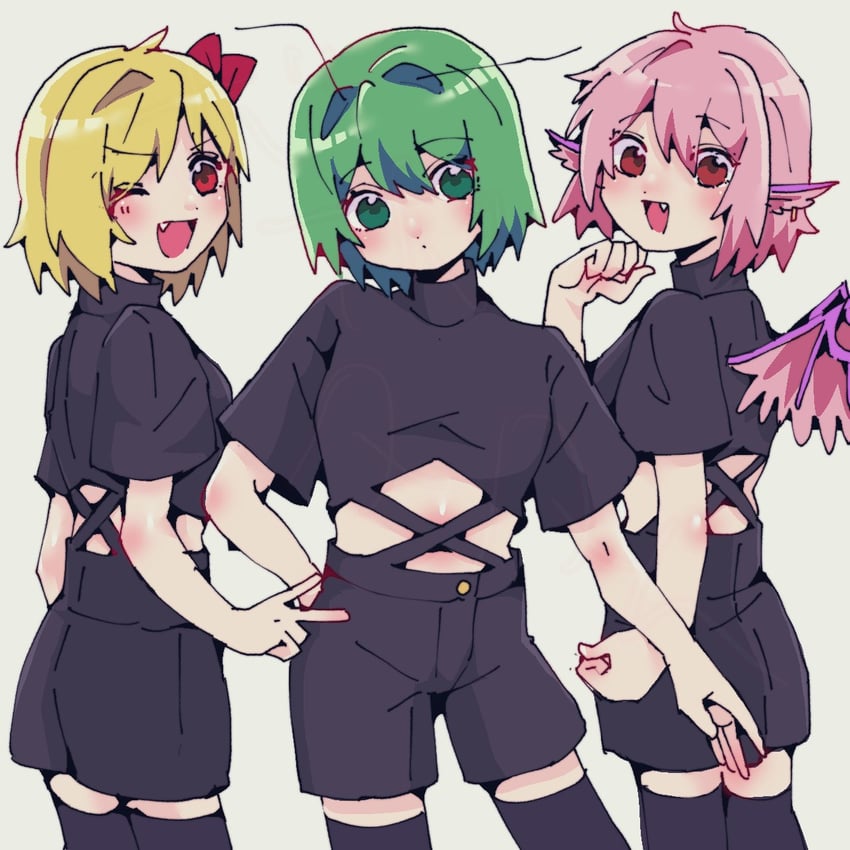rumia, mystia lorelei, and wriggle nightbug (touhou) drawn by bobotatamu