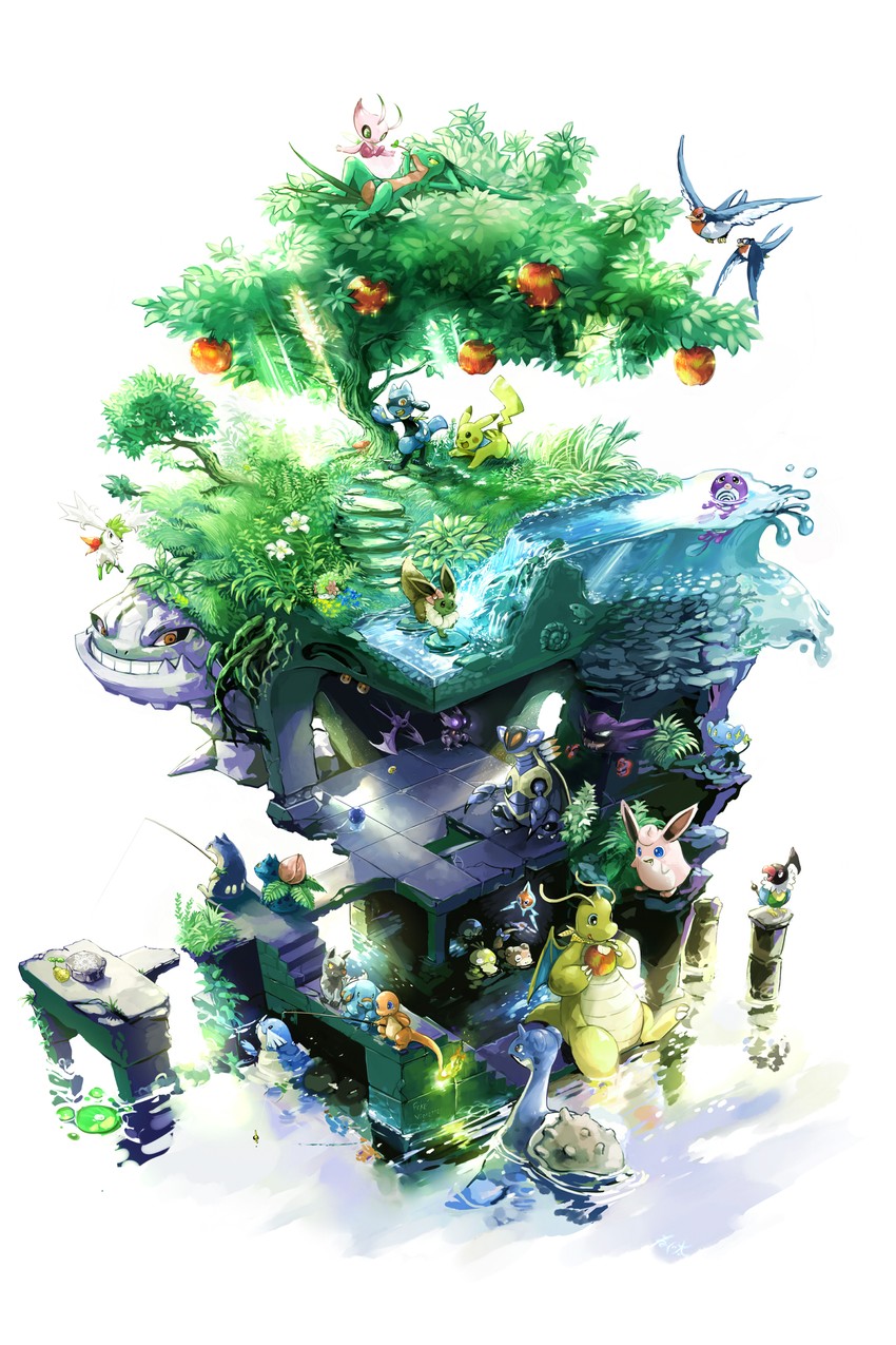 pikachu, eevee, rotom, piplup, charmander, and 23 more (pokemon and 2 more) drawn by nejita