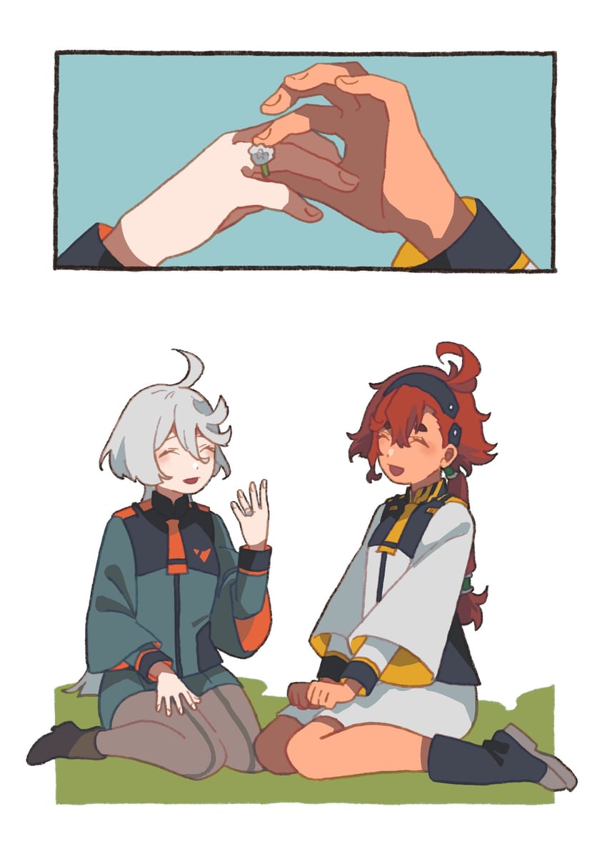 suletta mercury and miorine rembran (gundam and 1 more) drawn by dou_(mame_eee)